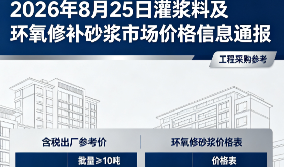 横峰2026年8月25日灌浆料及环氧修补砂浆市场价格信息通报
